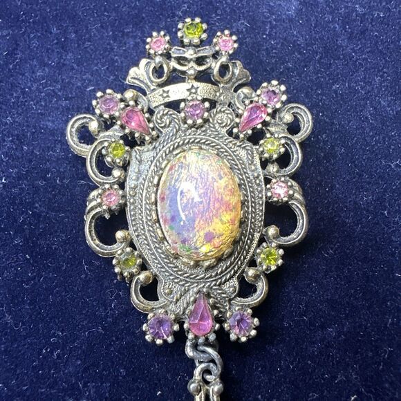 Vintage Sarah Coventry‎ CONTESSA Brooch Pin Faux Opal & Rhinestone - Picture 2 of 7